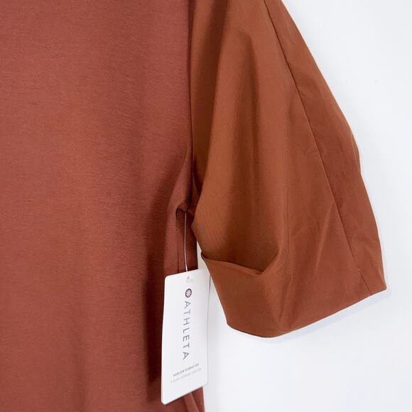 Athleta Women's Harlow Hybrid Woven Knit Tee Top Medium Rust - Picture 7 of 16